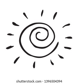Black and white hand drawn sun vector illustration.