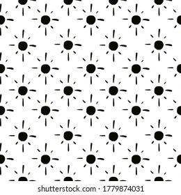 black and white hand drawn sun seamless pattern