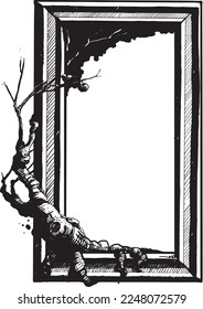 black and white hand drawn tree and frame. vector.