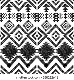 Black and white hand drawn tribal seamless pattern