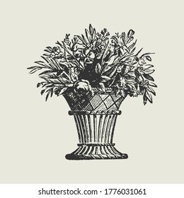 Black and White Hand Drawn Vase of Flowers