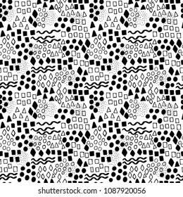 Black and white hand drawn vector seamless pattern suitable for wrapping paper, wallpaper, textile design, web design, stationery and more