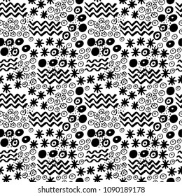 Black and white hand drawn vector seamless pattern suitable for wrapping paper, wallpaper, textile design, web design, stationery and more