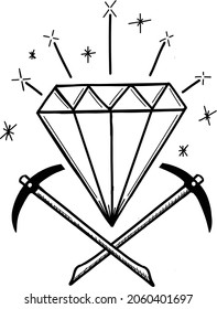 Ilustración vectorial de gran diamante con chispas y dos ejes de selección, diseño conciso para tatuajes, pegatinas, tarjetas, decoración, fiestas, textura digital de tinta, vector de capa única