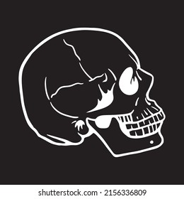 Black and white hand drawn vector illustration of a human head skull