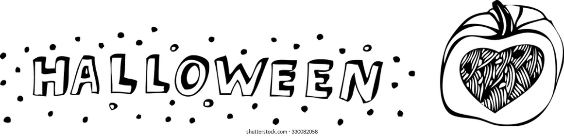 black and white hand drawn vector halloween lettering with pumpkin