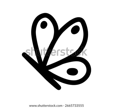 Black and white hand drawn vector illustration of a butterfly, minimal outline style, perfect for nature, beauty, transformation, wellness and decorative design projects
