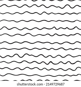 Black and white hand drawn wave vector pattern, horizontal stripes background