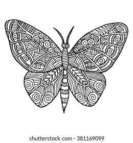  Black and white Hand Drawn Zentangle Style Butterfly Illustration