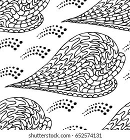 Black and white hand drawn zentangle seamless pattern with abstract floral  elements. Vintage ornament for cards, invitation, wallpapers, pattern fills, textile.
