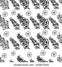 Black and white hand drawn zentangle seamless pattern with abstract floral  elements. Vintage ornament for cards, invitation, wallpapers, pattern fills, textile.