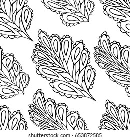 Black and white hand drawn zentangle seamless pattern with abstract floral  elements. Vintage ornament for cards, invitation, wallpapers, pattern fills, textile.