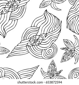 Black and white hand drawn zentangle seamless pattern with abstract floral  elements. Vintage ornament for cards, invitation, wallpapers, pattern fills, textile.