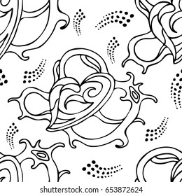 Black and white hand drawn zentangle seamless pattern with abstract floral  elements. Vintage ornament for cards, invitation, wallpapers, pattern fills, textile.