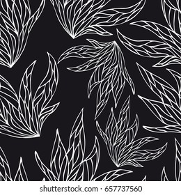 Black and white hand drawn zentangle seamless pattern with abstract floral  elements. Vintage ornament for cards, invitation, wallpapers, pattern fills, textile.