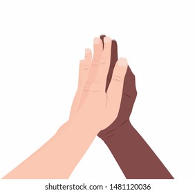 Black and white hand in high-five gesture