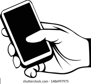 Black and white hand holding cell phone design.