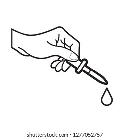 Black And White Hand Holding Eye Dropper Isolated On White Background Vector Drawing