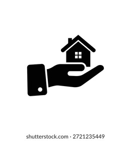 Mano en blanco y negro que sostiene el ícono inmobiliario de la casa Pequeña