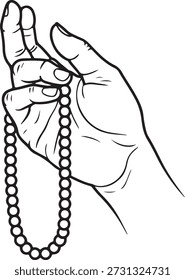 Black and white of a hand holding a string of pearls necklace jewelry