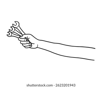 Black and white hand holding wrenches for repair and maintenance