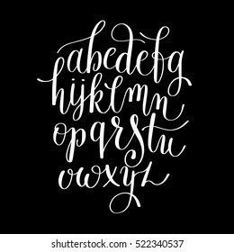 black and white hand lettering alphabet design, handwritten brush script modern calligraphy cursive font vector illustration