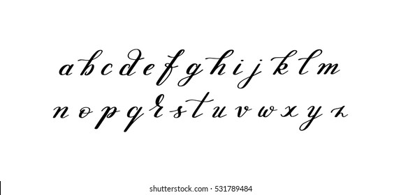 black and white hand lettering alphabet design, handwritten brush script modern calligraphy cursive font vector illustration