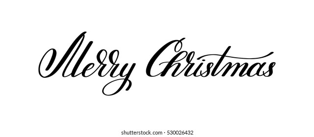 black and white hand lettering inscription Merry Christmas, artistic written for greeting card, poster, print, web design and other decoration, handmade calligraphy vector illustration