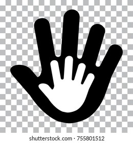 Black and white hand on transparent background. Vector illustration