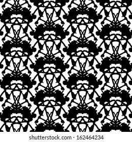 Black and white hand painted pattern with thick inkblot. Vector seamless texture for web, print, home decor, textile, wrapping paper, wallpaper, invitation card background, summer fall fashion fabric 