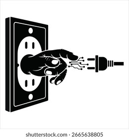 Black and White Hand Plugging Circuit Board Plug into Outlet