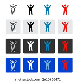 black and white hand raised people icon and colored buttons