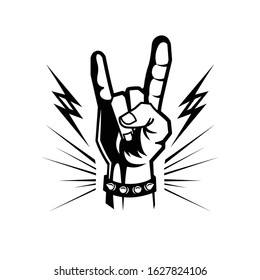 Black and white hand rock and roll composition with hand of fun of rock group vector illustration