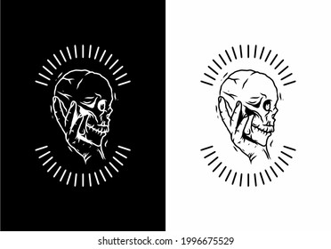 Black and white of hand and skull badge design