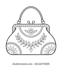 A black and white handbag  coloring page