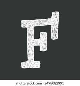 Black and white hand-drawn chalk textured alphabet letter F ideal for school creative lettering design projects.