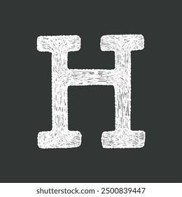 Black and white hand-drawn chalk textured alphabet letter H ideal for school creative lettering design projects.