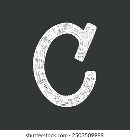 Black and white hand-drawn chalk textured uppercase letter C for school creative lettering design projects.