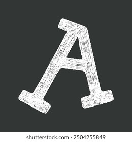 Black and white hand-drawn chalk textured alphabet letter A for school creative lettering design projects.