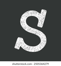 Black and white hand-drawn chalk textured uppercase letter S ideal for school creative lettering design projects.