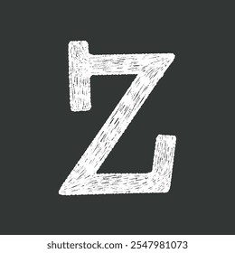 Black and white hand-drawn chalk textured uppercase letter Z ideal for school creative lettering design projects.