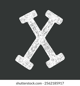 Black and white hand-drawn chalk textured uppercase letter X ideal for school creative lettering design projects.