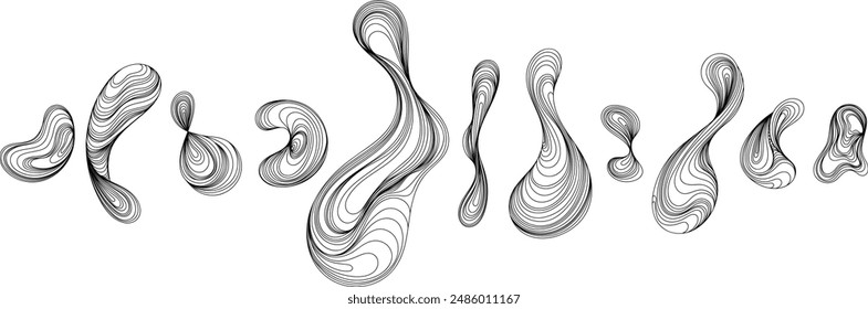 Black and white hand-drawn doodle waves.Abstract blot composition. Line splash shape. Liquid thin line ink painting style composition for decoration for background wallpaper.