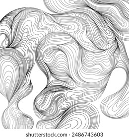 Ondas de garabato dibujadas a mano en blanco y negro. Abstractas composición de manchas. Forma Línea salpicadura. Composición de estilo de pintura de tinta de línea fina líquida para decoración para Fondo de pantalla de fondo.