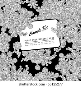 black and white handdrawn floral background or cover with label for your text