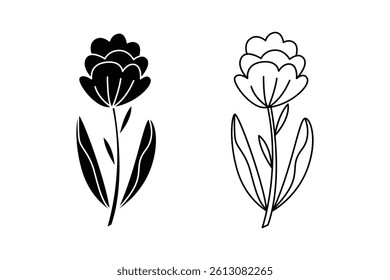 Black and white hand-drawn flower icon in simple elegant outline style.