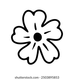 A black and white hand-drawn illustration of an abstract flower with wavy, irregular petals.