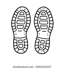 Black and white hand-drawn illustration of shoe soles, stylized vector art with sketchy texture and rough outline