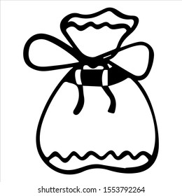 Black and white hand-drawn isolated
sack bandaged a bow. Vector.