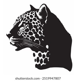 Black and White Hand-Drawn Leopard Portrait in Vector Sketch